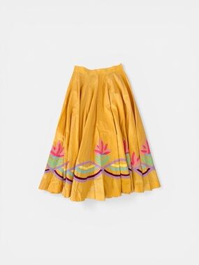 Vintage yellow midi skirt with floral hem